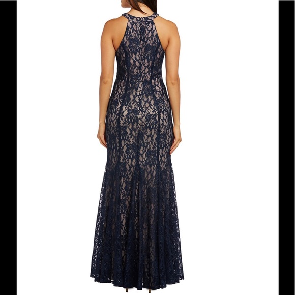 Women’s Formal Dress Size 14 NIGHTWAY Navy Sleeveless Halter Full-Length Gown - Picture 4 of 9